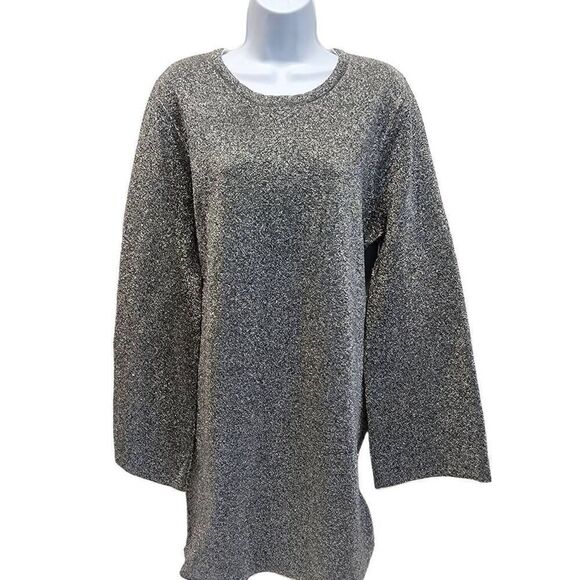 GOOD AMERICAN Bell-Sleeve Silver Metallic Sparkle Mini Dress Size 6 NWT F21 - Picture 3 of 12